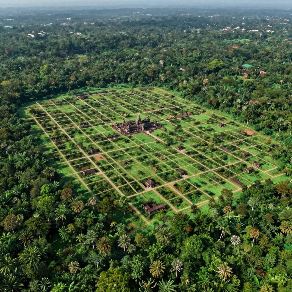 LIDAR scan revealing the vast hidden ancient city of Angkor beneath the jungle