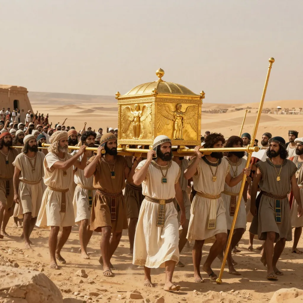 The Ark of the Covenant being carried by ancient Israelite priests