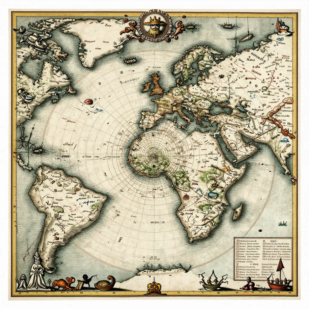 Historical map illustration of Atlantis showing concentric rings of canals and the capital city