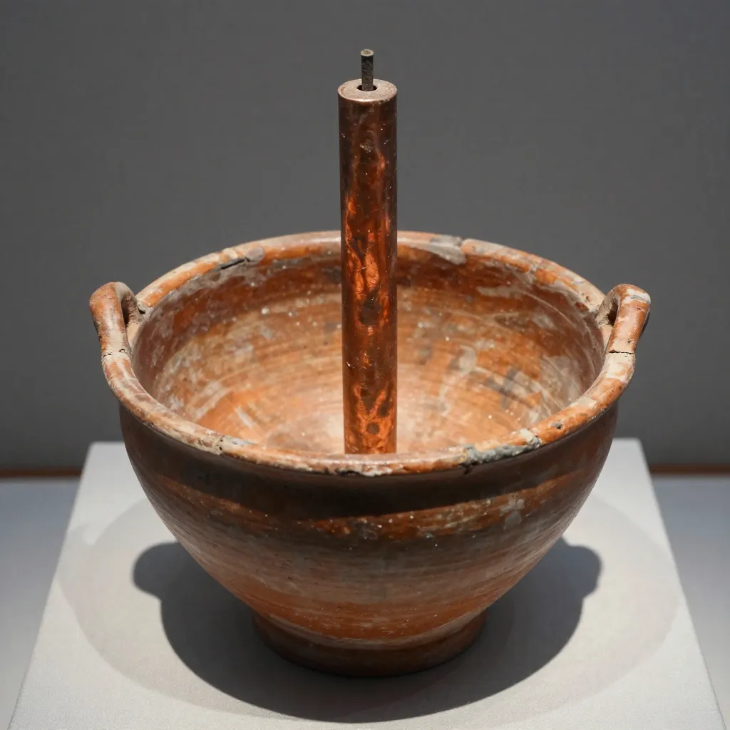 The Baghdad Battery artifact displayed in a museum case