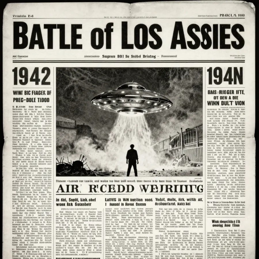 Vintage newspaper headlines about the Battle of Los Angeles