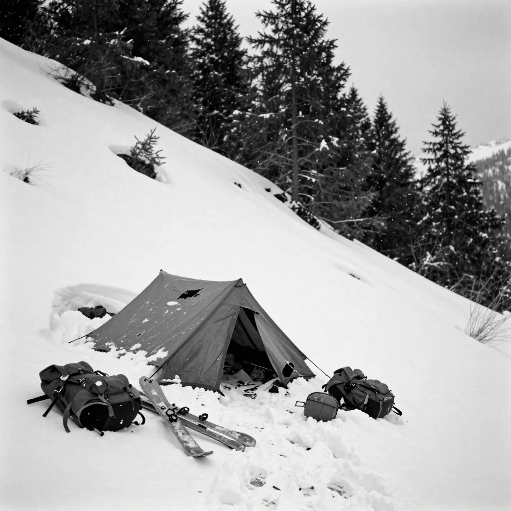 The abandoned tent on Kholat Syakhl found cut open from the inside