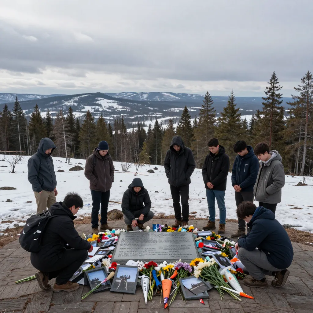 Memorial monument at Dyatlov Pass for the nine hikers