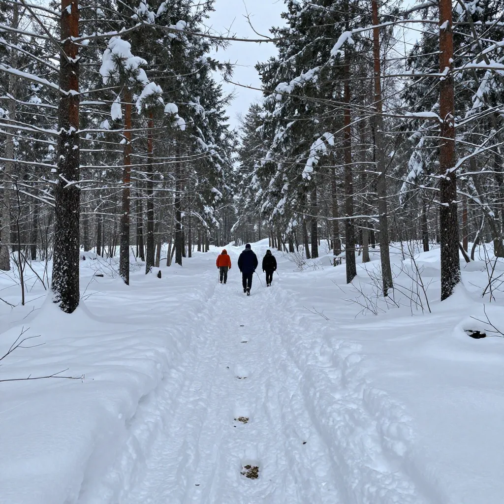 Search party in the snowy Ural Mountains forest