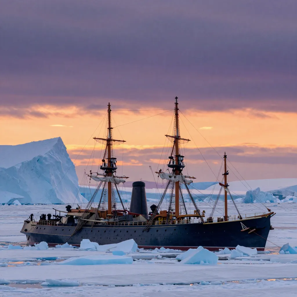 HMS Erebus and HMS Terror trapped in Arctic ice during the Franklin Expedition