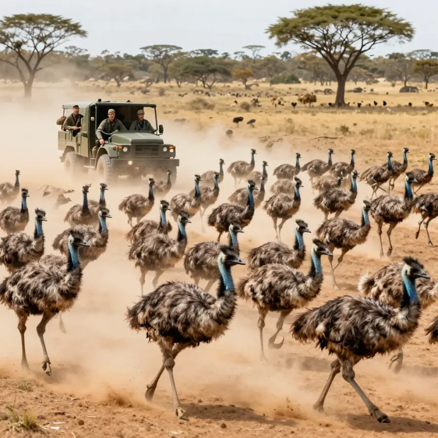 Emus running at incredible speed across the outback