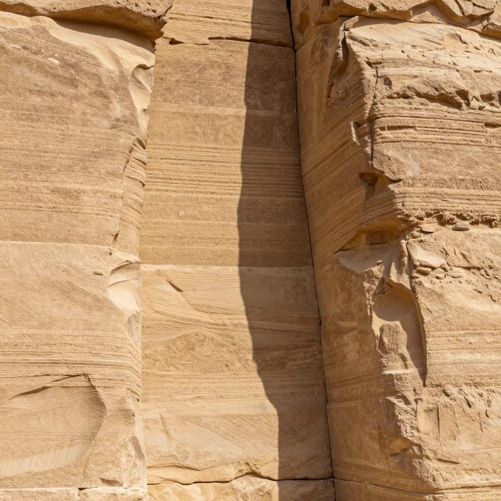 Deep vertical fissures and erosion patterns on the Sphinx enclosure walls