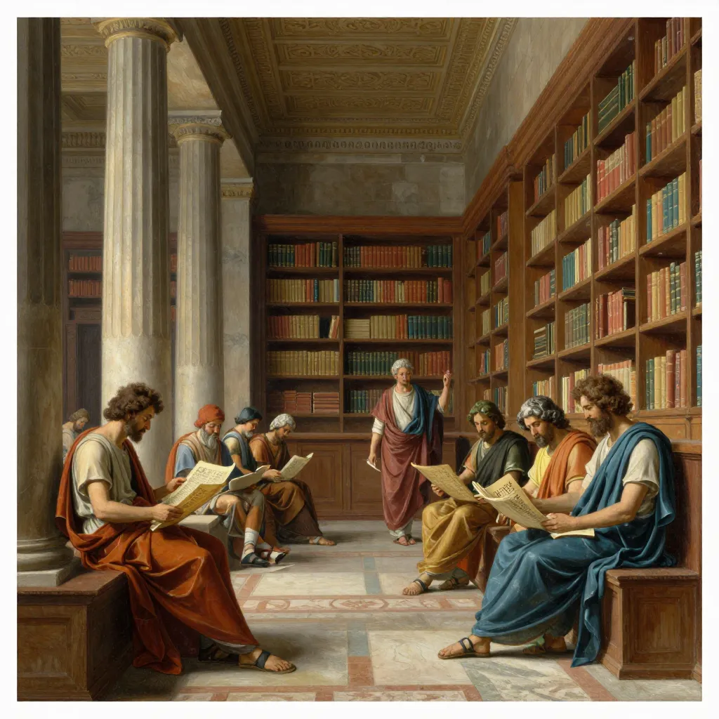19th century artistic rendering of the Library of Alexandria interior