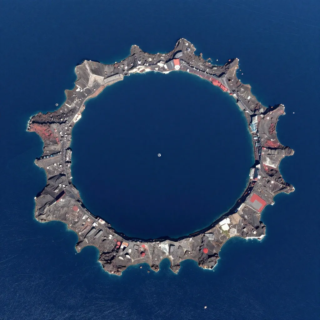 Satellite view of the Santorini volcanic caldera
