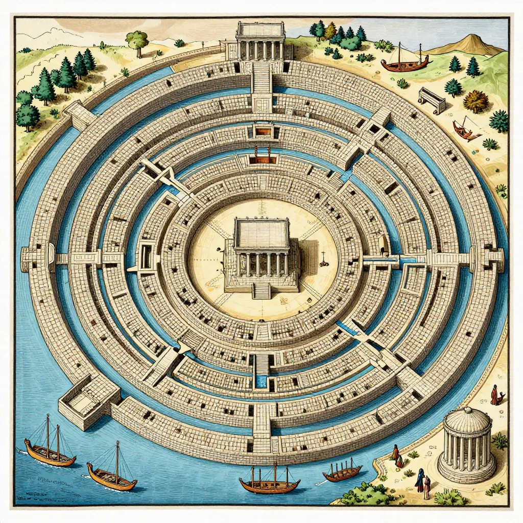 Concentric ring city design matching Plato's description of Atlantis