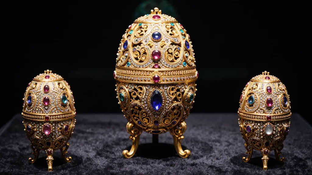 A magnificent golden Fabergé egg covered in jewels
