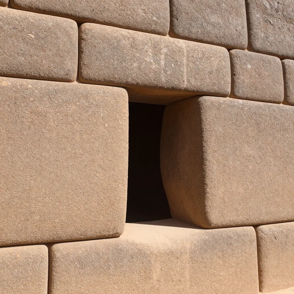 Close-up of precision Inca ashlar masonry granite blocks fitted without mortar