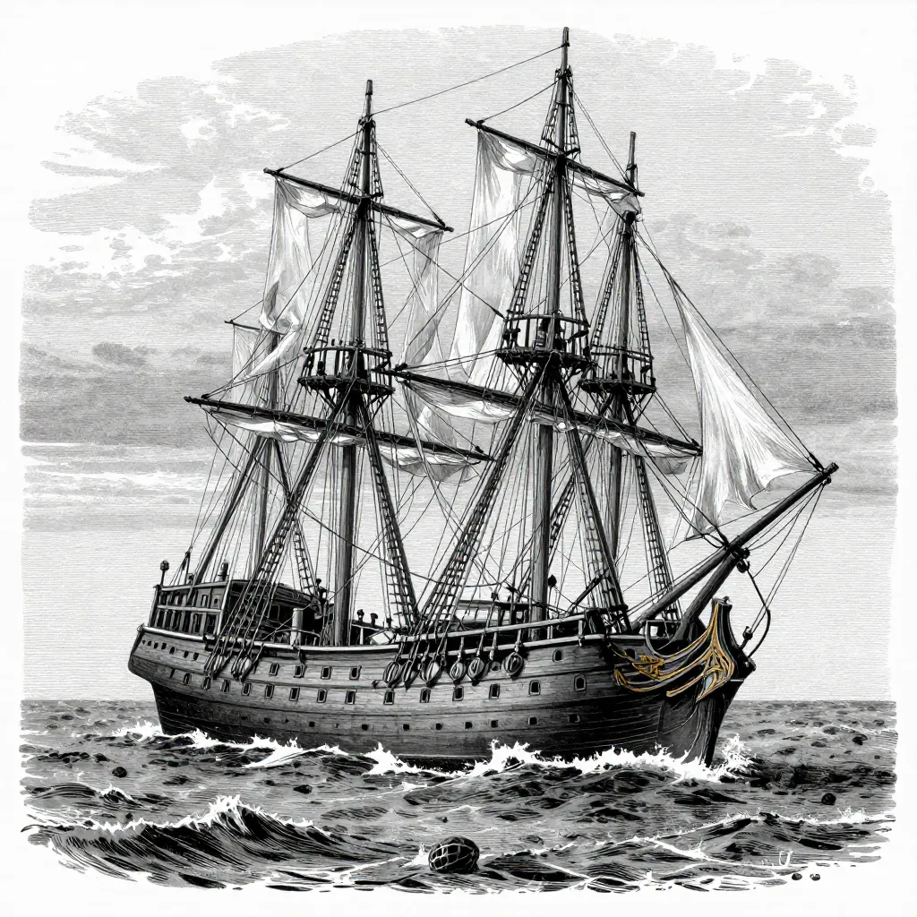 19th century illustration of the Mary Celeste abandoned at sea