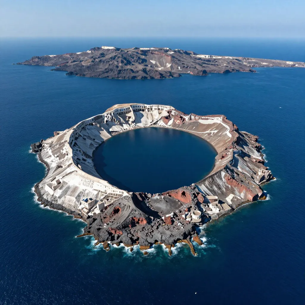 The volcanic caldera of Santorini Thera, site of the catastrophic Minoan eruption