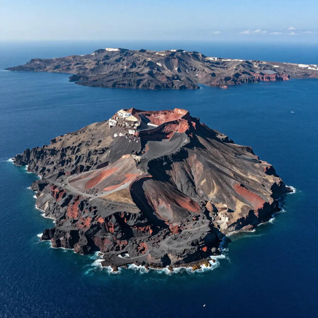 Aerial view of Santorini caldera formed by the catastrophic Minoan eruption