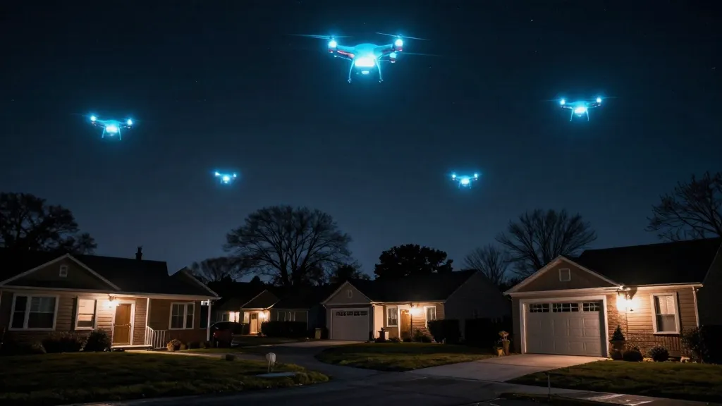 Mysterious drones with glowing red lights flying over New Jersey at night