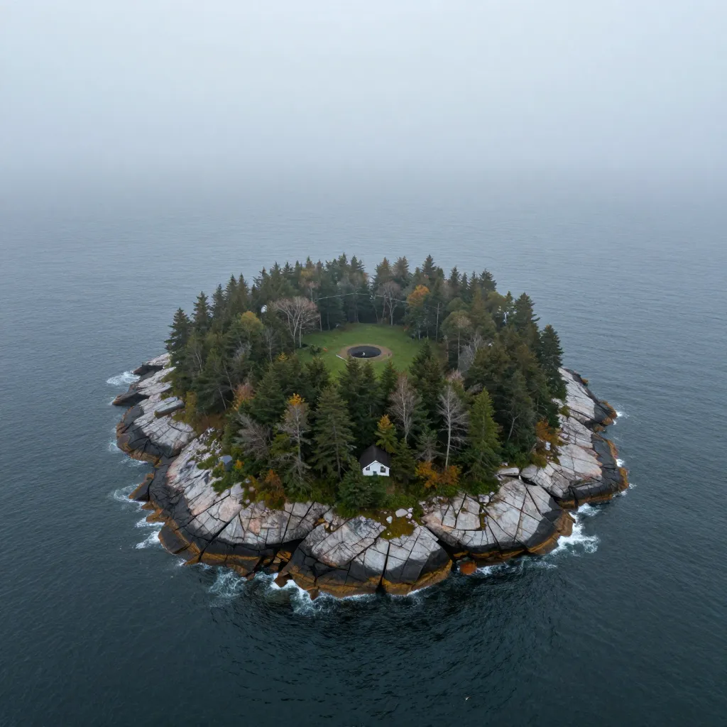 Aerial view of Oak Island, Nova Scotia, the site of the famous Money Pit mystery
