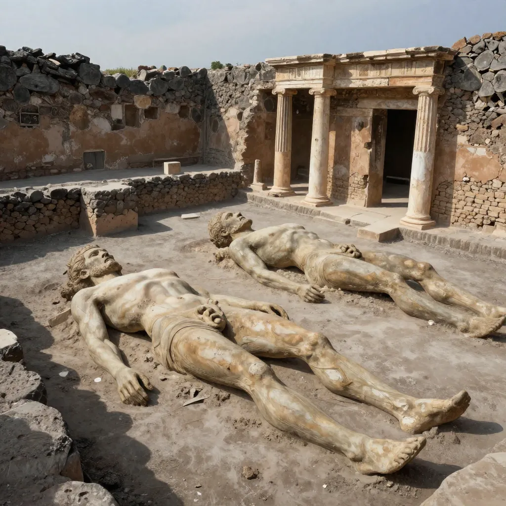Plaster body casts of Pompeii victims in the ruins of the ancient city