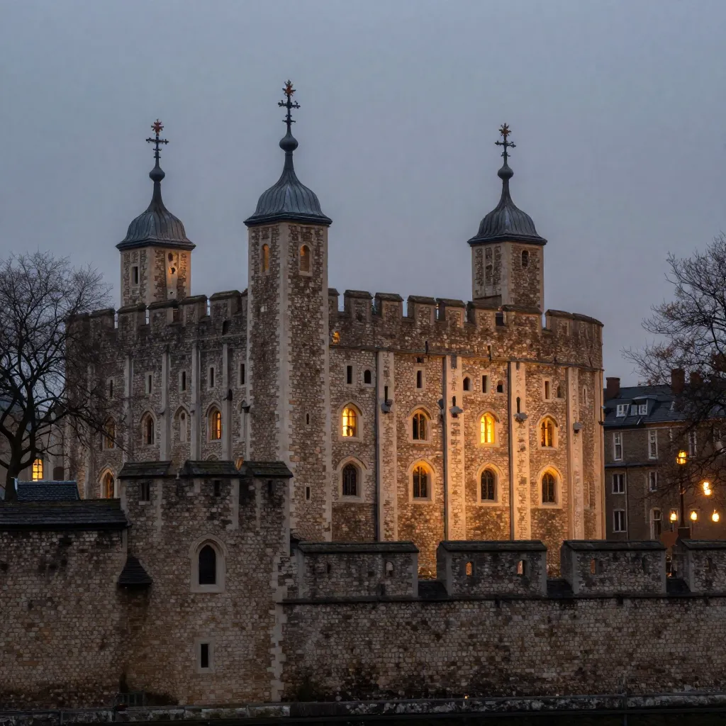The Tower of London at twilight, where two young princes vanished in 1483
