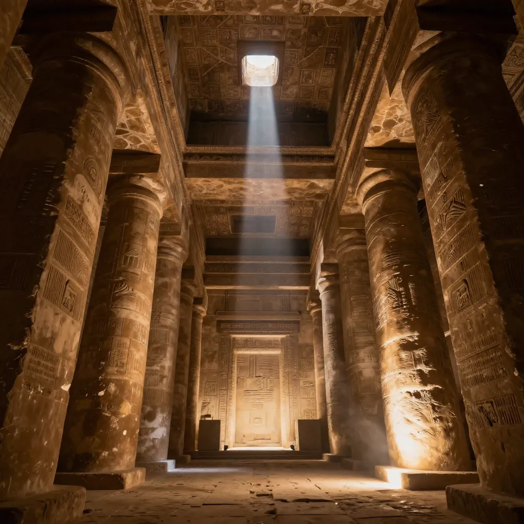 Interior of the Great Pyramid showing the Grand Gallery with corbelled stone walls
