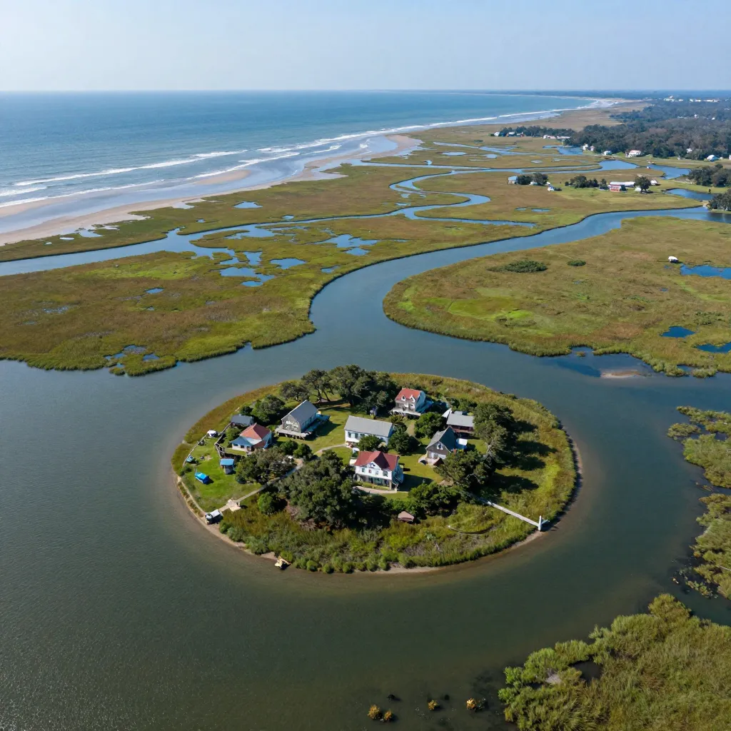 Aerial view of Roanoke Island on the North Carolina coast