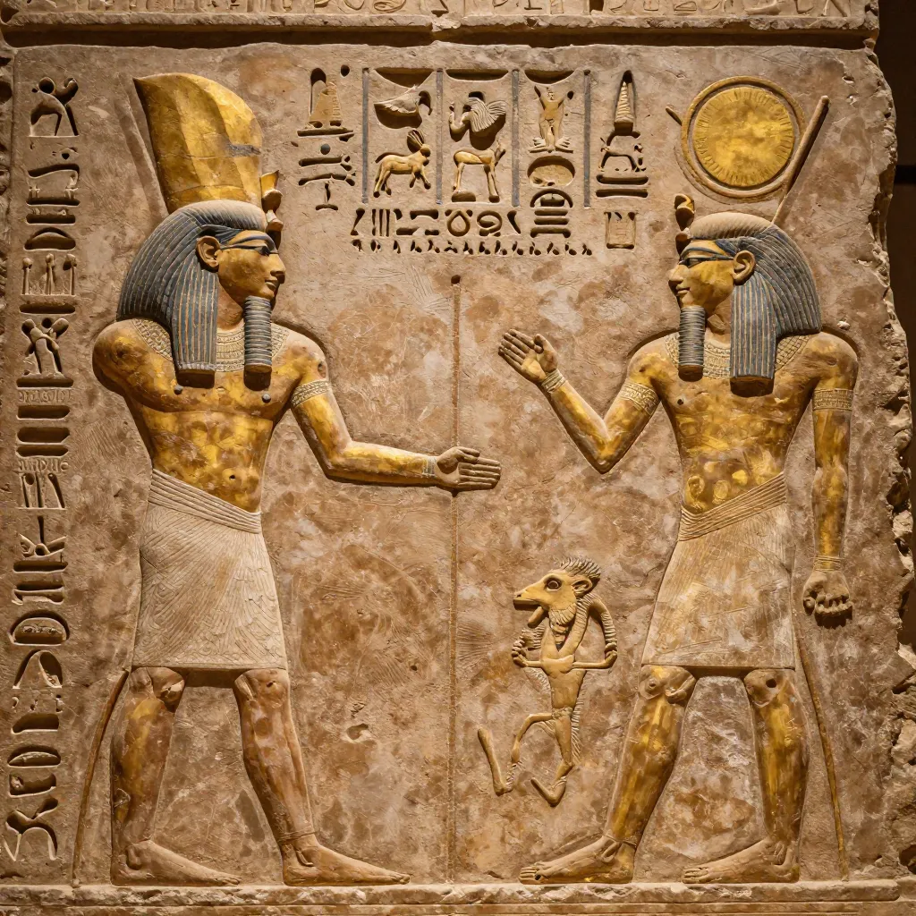 Close-up of hieroglyphic cartouches on the Rosetta Stone