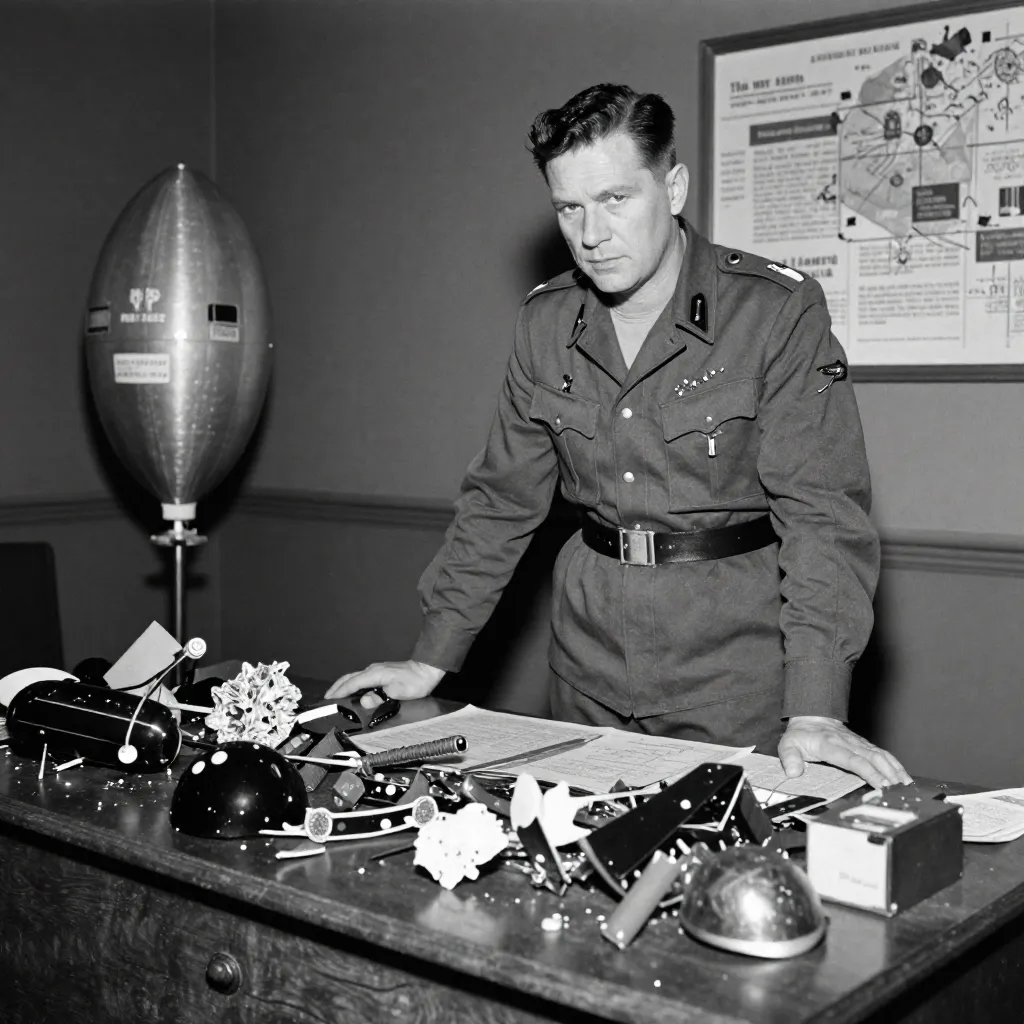 General Ramey with weather balloon debris in his office