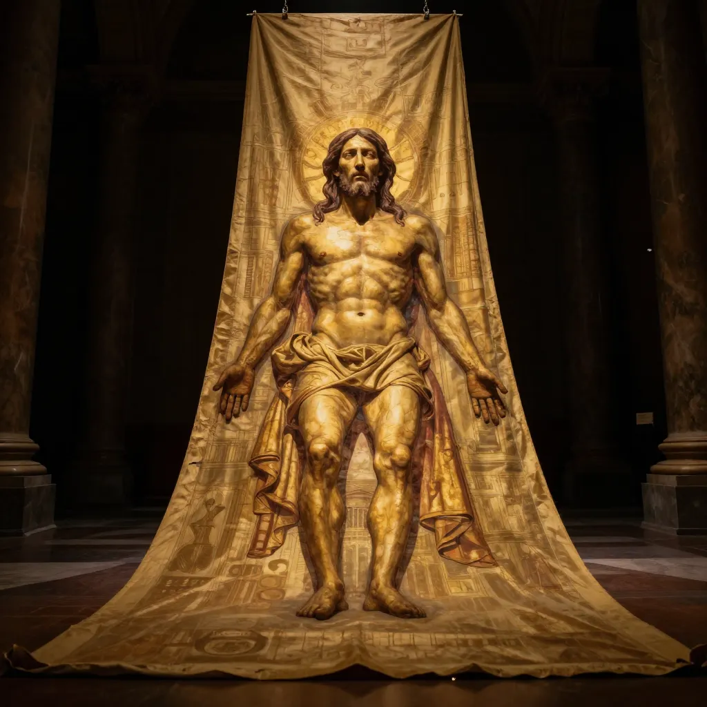 The Shroud of Turin displayed in Turin Cathedral