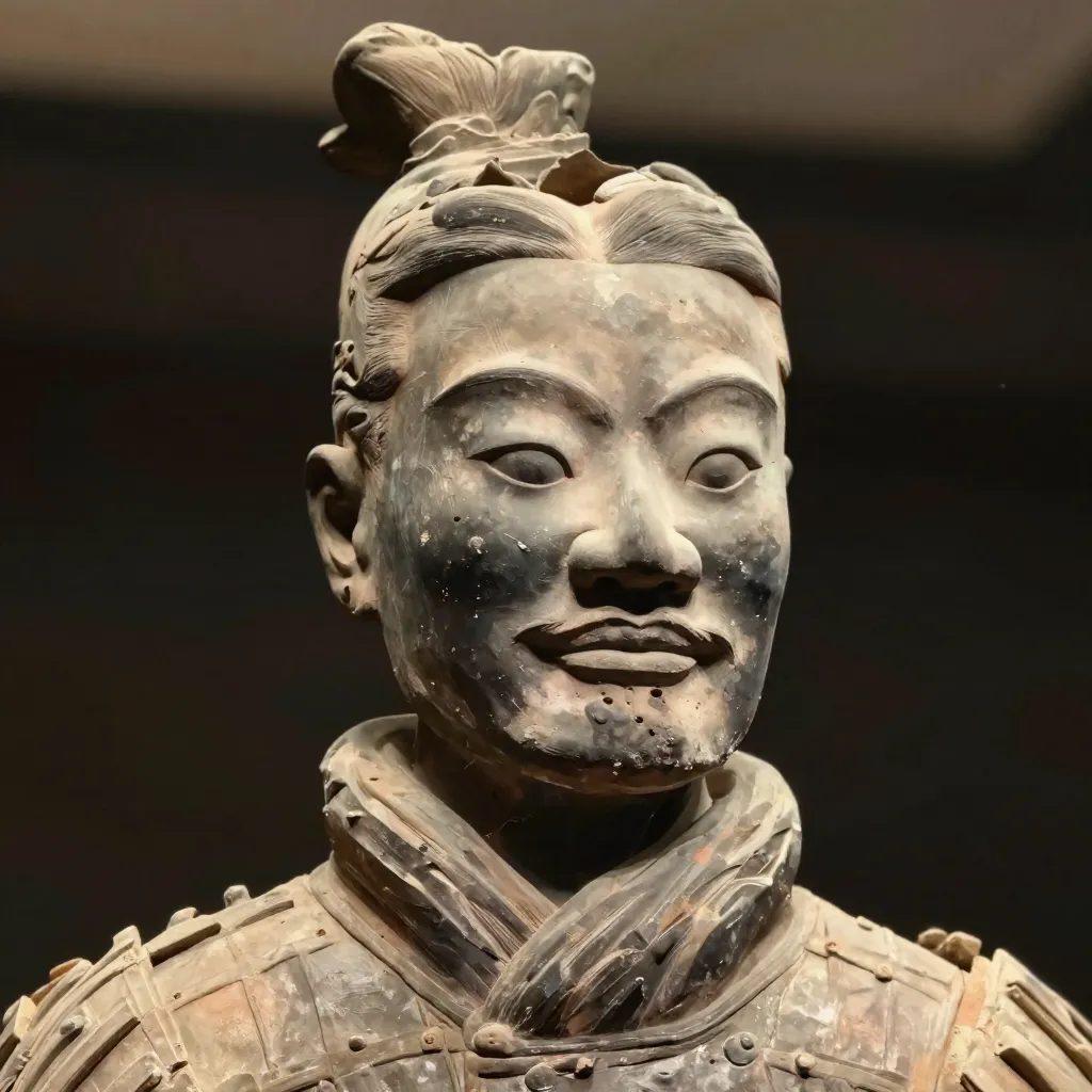 Close-up of a Terracotta warrior face showing individual features