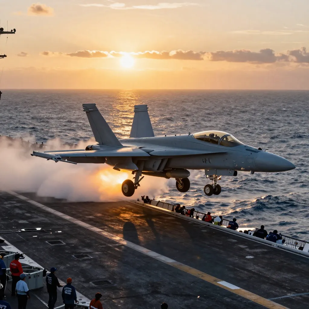 US Navy F/A-18F Super Hornet launching from USS Nimitz aircraft carrier