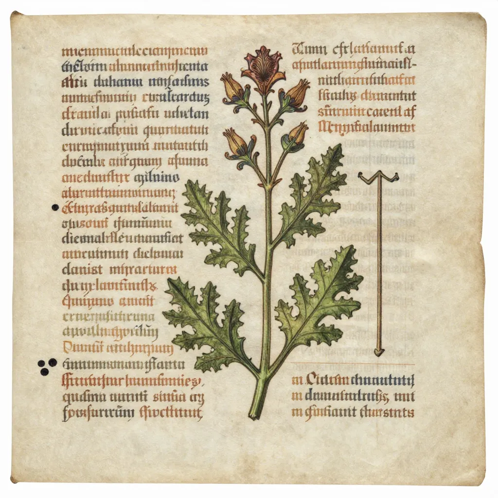 A page from the Voynich Manuscript herbal section with unknown plant and script